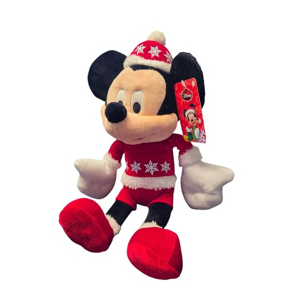 Christmas Disney Mickey Mouse Snowflakes Red And White Plush - Picture 5 of 10